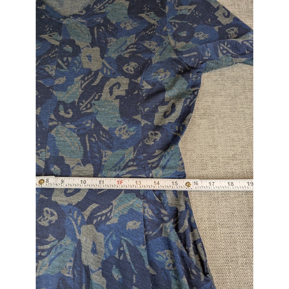 Ibex Dress Women XL Black Blue Merino Wool V Neck Floral Long Sleeve Pocket - Picture 5 of 8